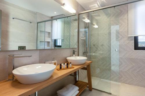 La salle de bains est pourvue d'un lavabo et d'une douche. dans l'établissement Mageia Exclusive Residence, à Vederoi