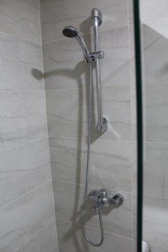 a shower with a glass door in a bathroom at Exceptional Suite in Čačak