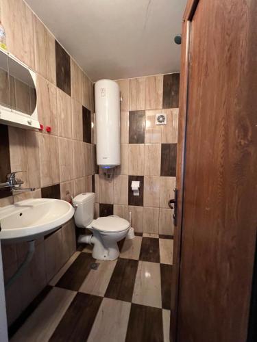 a bathroom with a toilet and a sink at Къща Ралица in Chakalarovo