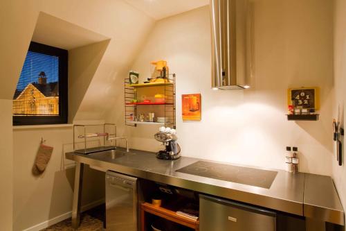 una cucina con lavandino e piano di lavoro di Aplace Antwerp - marvellous flats & hotel rooms ad Anversa