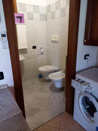 a bathroom with a toilet and a washing machine at Appartamento Fiordaliso 2 in Montichiari