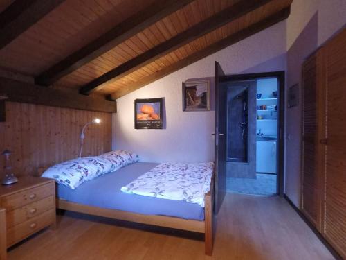a bedroom with a bed and a door to a closet at Ferienwohnung Interlaken/Wilderswil in Wilderswil