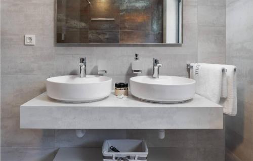 Un baño con dos lavabos blancos. en Nice Apartment In Zidarici With Wifi, en Vantačići