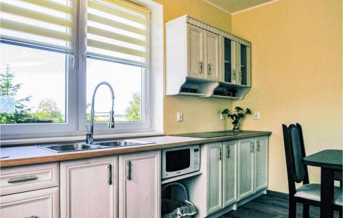 a kitchen with a sink and a microwave at Beautiful Apartment In Konarzyny in Konarzyny