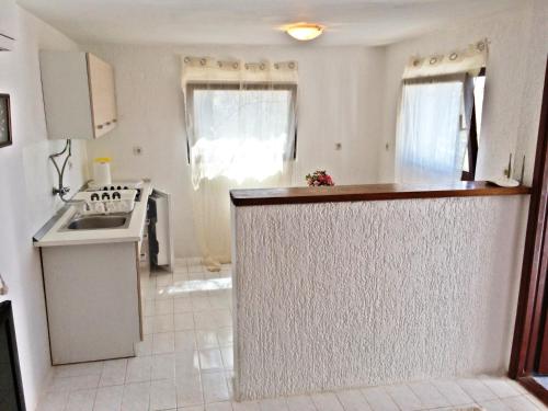 uma cozinha com um balcão e um fogão forno superior em Apartments and rooms by the sea Stara Novalja, Pag - 11626 em Novalja