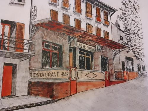 a drawing of a building on a street at Hôtel Moderne Veynes -Appart Hôtel- in Veynes