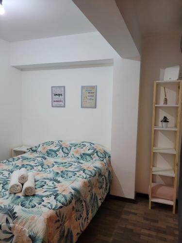 ein Schlafzimmer mit einem Bett mit Handtüchern darauf in der Unterkunft Departamento Calle San Martin ( Microcentro) in San Miguel de Tucumán