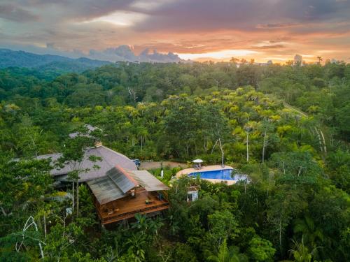an aerial view of a house in the forest at Corcovado Private Villas - Corcovado Private Reserve in Puerto Jiménez