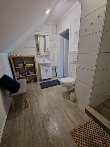 uma casa de banho com um WC e um lavatório em Rosa Bed and Breakfast em Podgorje