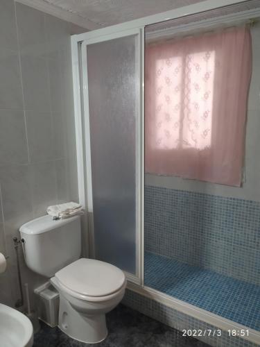 a bathroom with a toilet and a shower at Apartamento Bella Carmen : para 6 personas in Cunit