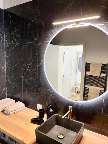 a bathroom with a sink and a mirror at Le Cœur d’Agen in Agen