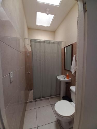 a bathroom with a toilet and a shower and a sink at Apartamento ROMA en Somoto in Somoto