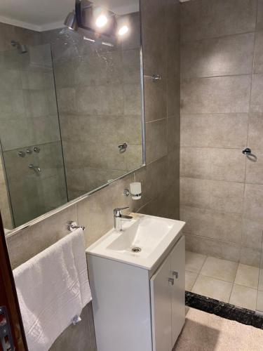 a bathroom with a sink and a mirror at BALCÓN AL RíO PARANÁ in Paraná