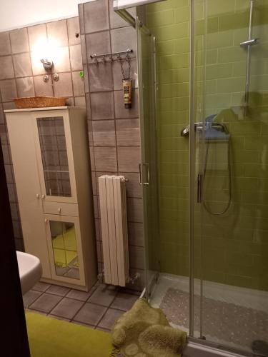 a bathroom with a shower with a glass door at Gioiamare in Martinsicuro