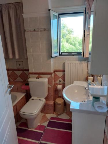 a small bathroom with a toilet and a sink at My Nafpaktos Resort in Nafpaktos