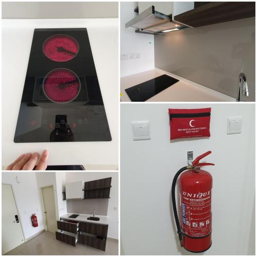 a collage of four pictures with a bottle of lipstick at New Modern Condo with Pool at Bangi in Kampong Tangkas