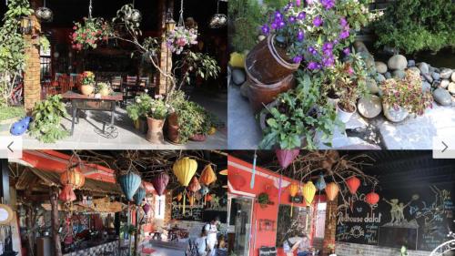 a collage of photos of a store with flowers and plants at Redhouse Dalat Hotel in Da Lat