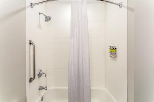 een badkamer met een douche en een bad bij Holiday Inn Express Haskell-Wayne Area, an IHG Hotel in Haskell