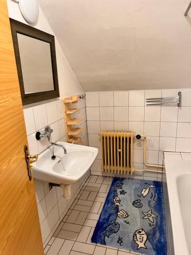 Baño pequeño con lavabo y espejo en Na samotě u lesa, en Loučovice