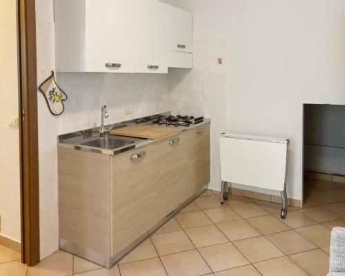 cocina con fregadero y fogones en Lovely apartment in center of Barzio, en Barzio