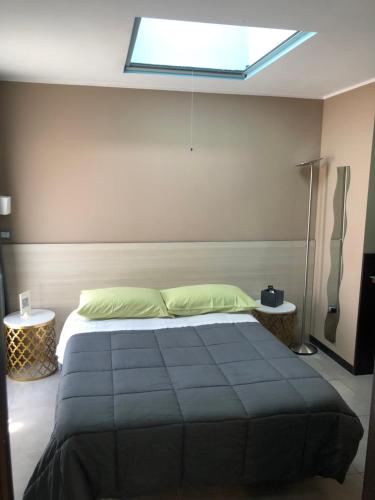 a bedroom with a large bed with a skylight at Villa Camilla Milano in Milan