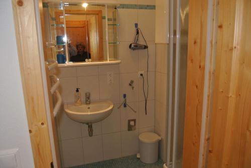 a small bathroom with a sink and a mirror at Appartement Luisa in Bad Kleinkirchheim