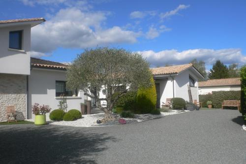 a house with a tree in the driveway at les kiwis in Saint-Yrieix-sur-Charente