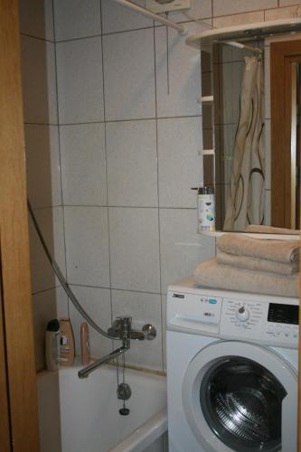 a washer and dryer in a small room at Cosy one room apartment in Vilnius