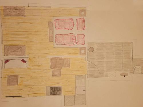 a drawing of a floor plan of a bathroom at Landhaus Wiesle in Tannheim