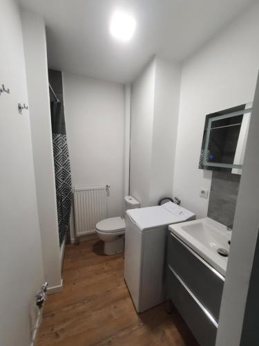 une petite salle de bain avec toilettes et lavabo dans l'établissement Studio Aix avec stationnement, à Aix-en-Provence