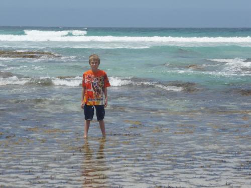 a young boy standing in the water on the beach at Koopalanda Dreaming in Vivonne Bay