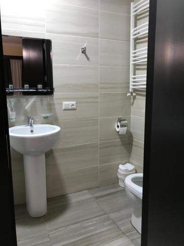 a bathroom with a sink and a toilet at Family Guest House in Tbilisi City