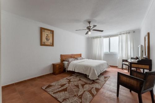 アロナにあるLos Cristianos Duplexのベッドルーム1室(ベッド1台、シーリングファン付)