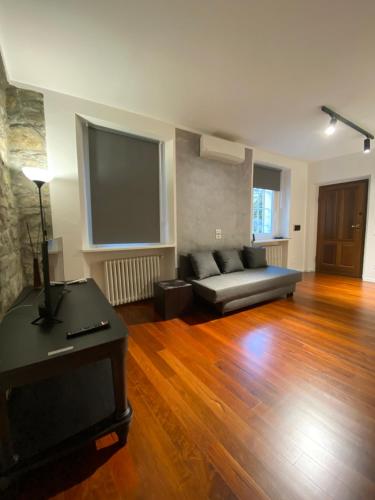 a living room with a couch and a flat screen tv at Appartamento Karolina in Gorizia