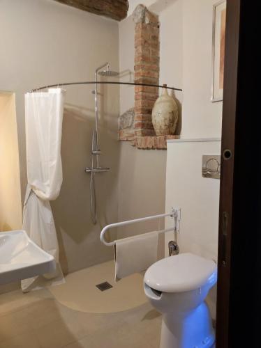 a bathroom with a shower with a toilet and a sink at Antica Cascina del Medico in Muzzano