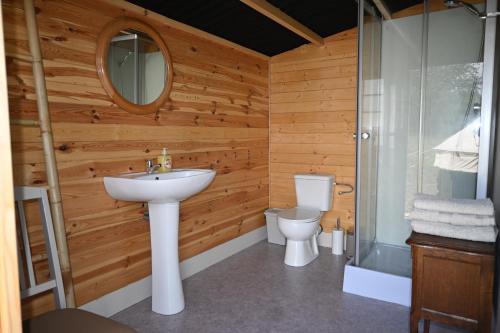 une salle de bain avec un lavabo et des toilettes dans l'établissement Chateau Morinerie Glamping, à Villiers