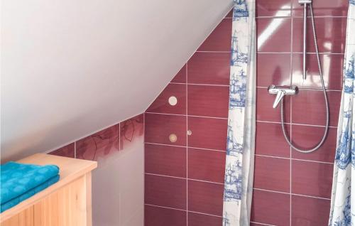 uma casa de banho com um chuveiro no sótão em Gorgeous Apartment In Wolin With Wifi em Wolin
