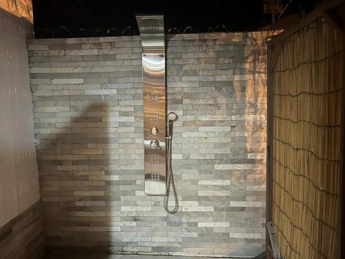 a shower in a brick wall with a hose at Villa Éden in Alter do Chao