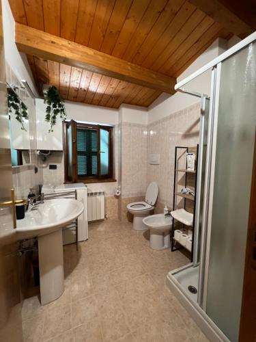 a bathroom with a sink and a toilet and a shower at Casa Nico in Montemarciano