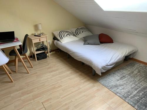 リスルにあるSTUDIO SPACIEUX remis a neuf Sur Pistesの小さなベッドルーム(ベッド1台、デスク付)