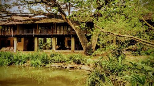 a house with a tree in front of a river at Dunes Unawatuna Hotel in Unawatuna