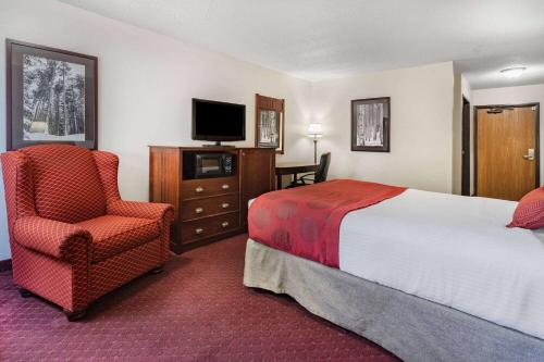 a hotel room with a bed and a chair and a television at Baymont by Wyndham Bozeman in Bozeman