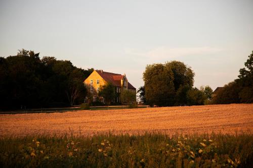 a house sitting in the middle of a field at Gutshauszimmer Neu Gaarz in Neu Gaarz