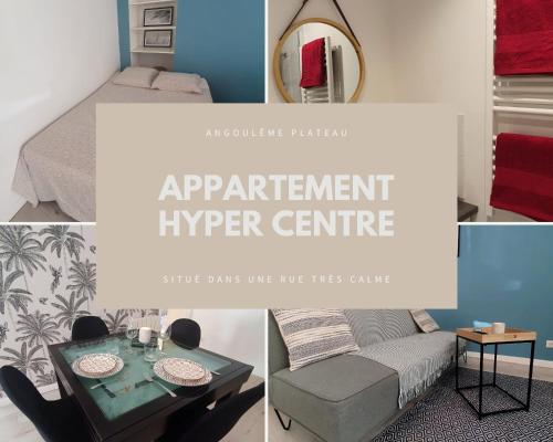 a collage of photos of a room with a bed and a table at APPARTEMENT HYPER CENTRE - Place du Minage in Angoulême