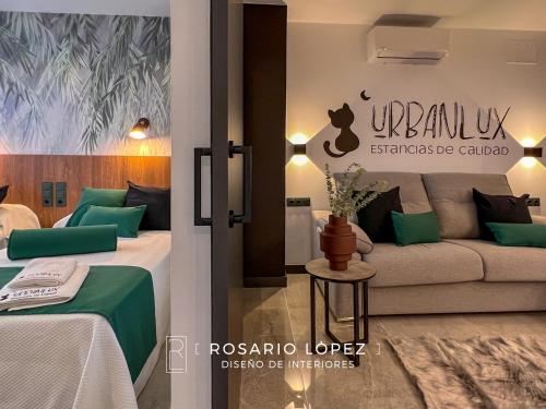 a living room with a couch at Urbanlux Olimpia Pet Friendly in Albacete
