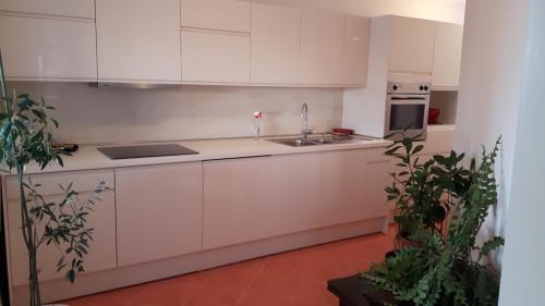 a kitchen with white cabinets and a sink at Apartments with a parking space Zagreb - 15343 in Brezovica