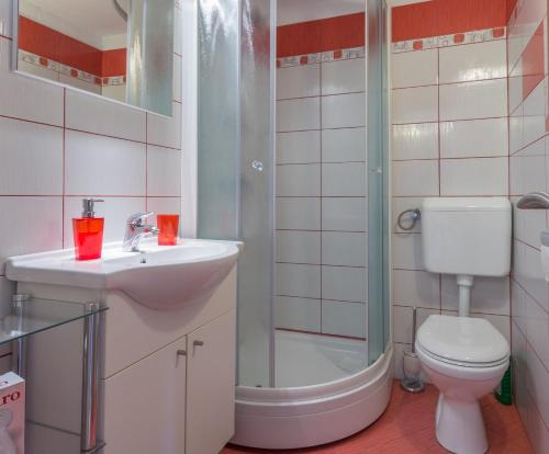 a bathroom with a toilet and a sink and a shower at Holiday house with a parking space Zdrelac, Pasman - 15355 in Ždrelac