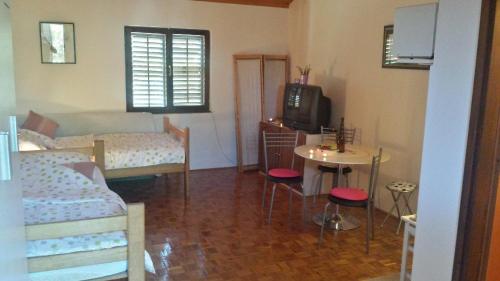 a room with two beds and a table and a tv at Apartments with parking space Ugljan - 15613 in Ugljan