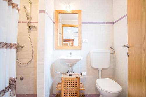 a bathroom with a toilet and a sink and a mirror at Apartments by the sea Vrbnik, Krk - 15754 in Vrbnik