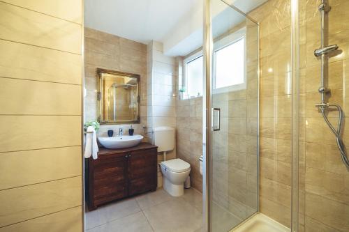 a bathroom with a toilet and a sink and a shower at Apartments with a parking space Imotski, Zagora - 16072 in Imotski